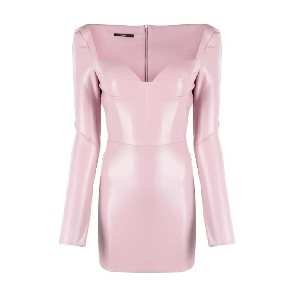 Alex Perry Patent Faux leather Long sleeve pink bodycon Mini Party Dress sz 8 - Picture 3 of 12